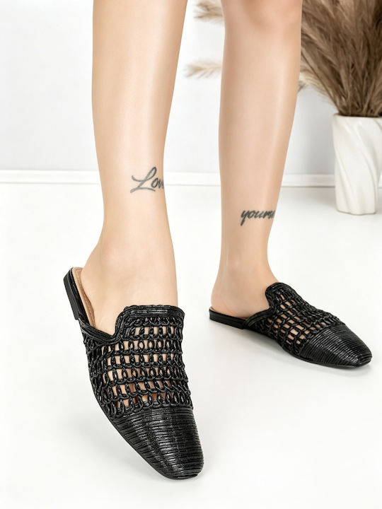 Flat Damen Pantoletten in Schwarz Farbe QQ-229 Black Stephan