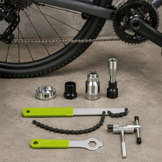 Set De Reparare Bicicletă 7 Piese Extractor Zola Cheie Roată 10-15 Cheie Suport Pedalier Pinioane Lanț Din Oțel Carbon
