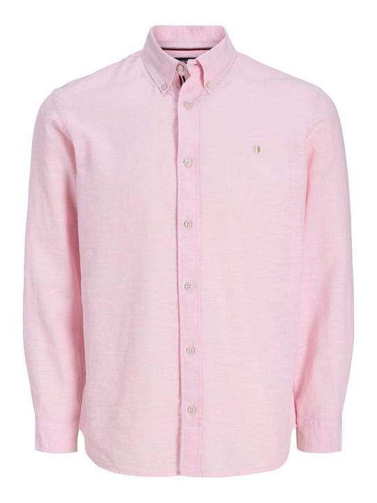 Langärmeliges Leinenhemd in Normale Passform Candy Pink