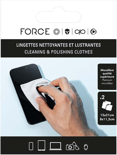 Force Glass Pack 2 Microfibre Cleaning Washable Wipes Grey