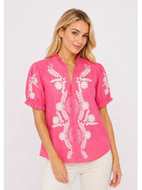 Short Sleeve Women's Shirt Pink SC-Q8309-16-26SH-PINK