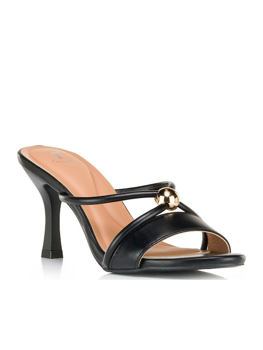 Satin Mules With Thin Heel In Black Colour