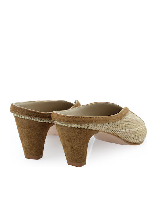 Mules With Low Heel In Brown Colour