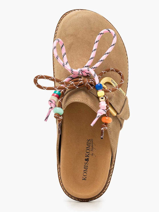 Leather Mules With Heel In Tabac Brown Color