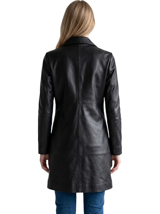 Кожено Дамско Черно Half Coat с Бутони
