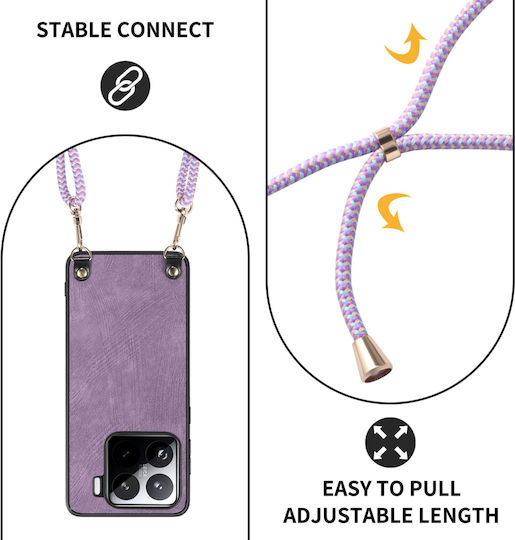 Forcell Xiaomi Redmi Back Cover Leather / Plastic / Synthetic Leather with Neck Strap Purple (Xiaomi 14 ProRealme 14 Pro)