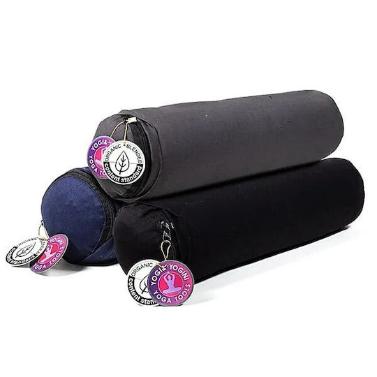 Mini Yoga Bolster Round Pillow Kids Yoga Black Organic Cotton 40x12cm