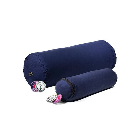 Mini Yoga Bolster Round Pillow Kids Yoga Blue Organic Cotton 40x12cm