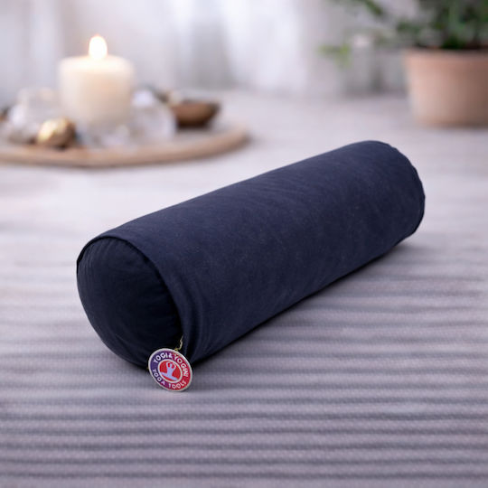 Mini Yoga Bolster Round Pillow Kids Yoga Blue Organic Cotton 40x12cm