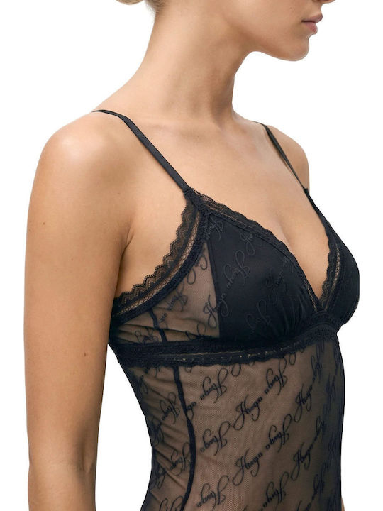 Hugo Body cu dantelă C-thru All Over Logo Negru