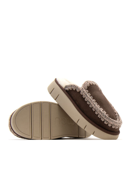 Suede Mules With High Heel In Brown Colour