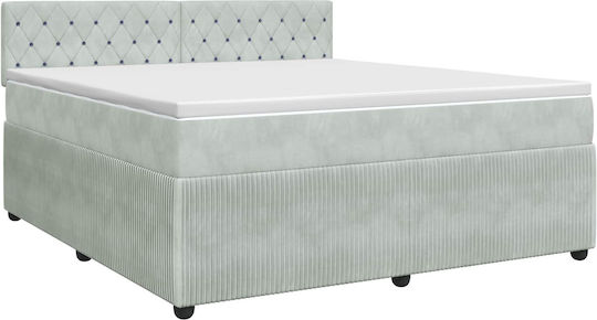 Doppelbett Mit Samt Bezogen Helles Grau Mit Lattenrost & Matratze 140x200cm