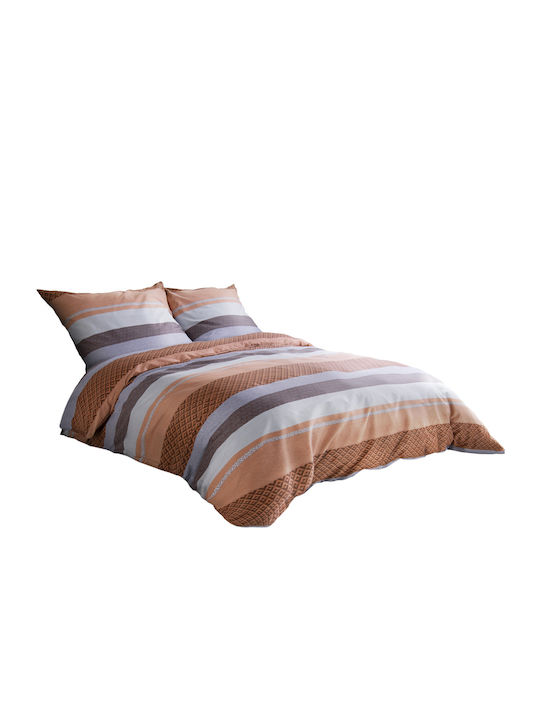 Darymex Darymex Bettbezug Set 160x200cm Einzel mit Kissenbezug Orange Braun Streifen