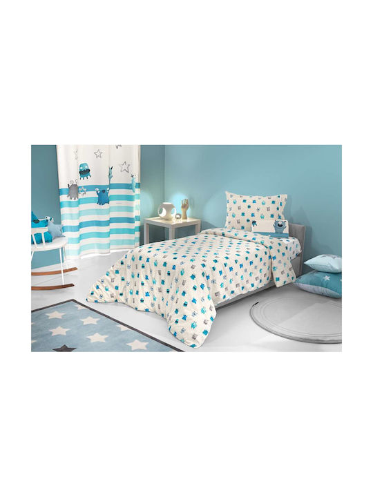 Saint Clair Set Single Cotton Sheets Monsters Blue 115x170cm 3 Pieces