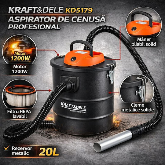 Kraft & Dele Σκούπα Στάχτης 1200W με Κάδο 20lt