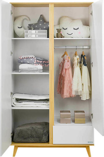 Cappuccino Zwei Türen Kinderkleiderschrank Weiß 105x55x196cm