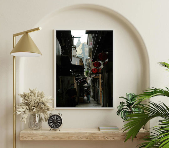 Painting Narrow Alley Lanterns Modern Building In Background Narrow Alley Lanterns Modern Building In Background 100x150