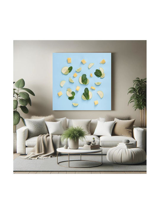Panou Fresh Fruit Mint Pe Fundal Albastru 110x110