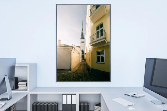 iLovePrints Gemälde Enge Gasse Kirchturm Schmaler Weg Kirchliches Glockenturm 100x150