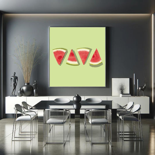 Πίνακας Watermelon Slices On Green Background Φέτες Καρπούζι Πράσινο Φόντο 110x110