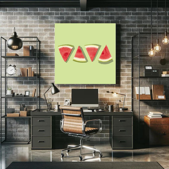 Πίνακας Watermelon Slices On Green Background Φέτες Καρπούζι Πράσινο Φόντο 110x110