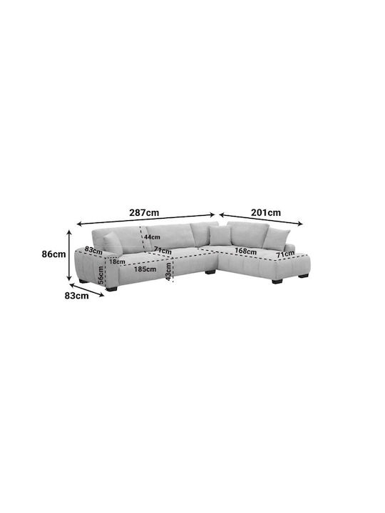 Vaneto Corner Couch with Left Corner Anthracite 298x208x85cm