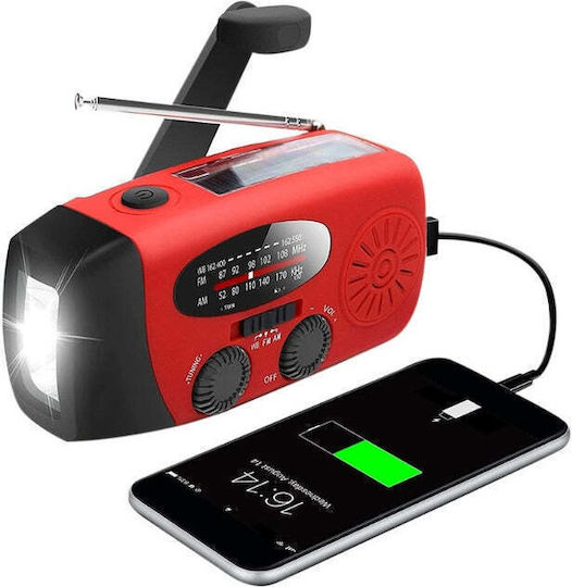 Radio Portabil Multifuncțional 3 în 1 Zola Lanternă LED SOS Solar Încărcare Manuală USB Funcție de Încărcare a Telefonului Mobil Impermeabil 2000 mAh AM FM 130 x 60 x 45 mm Negru Roșu