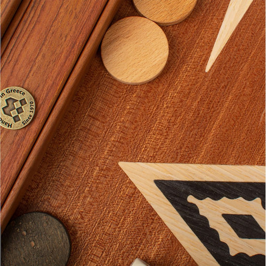 Manopoulos Wooden Checkers & Dice Set for Backgammon Handmade Black 17cm