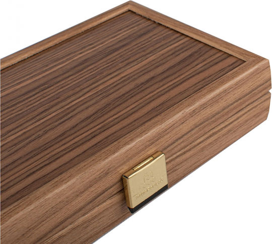 Manopoulos Walnut Wooden Checkers & Dice for Backgammon Handmade Blue / Brown 20cm
