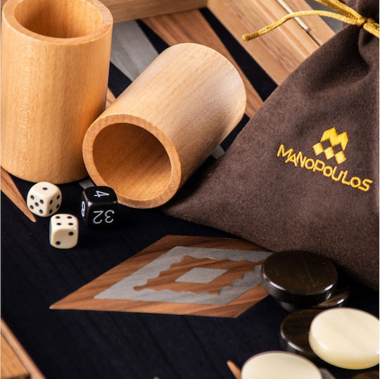 Manopoulos Manopoulos Backgammon & Schach Set Holz-Pülia & Würfel Handgefertigt Schwarzes 17cm