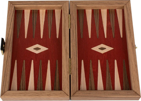 Manopoulos Walnut Wooden Checkers & Dice Set for Backgammon Handmade Red / Brown 20cm