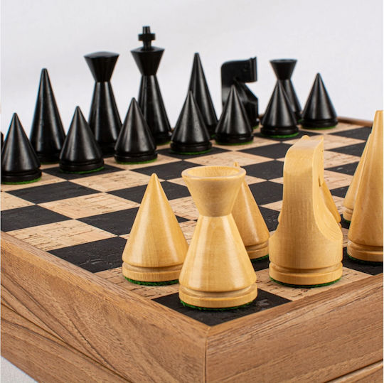 Manopoulos Wooden Chess Pawns Handmade Black / Brown / Beige 4cm