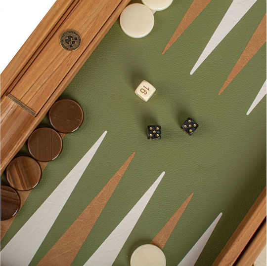 Manopoulos Leatherette Wooden Checkers & Dice Set for Backgammon Handmade Green / Yellow