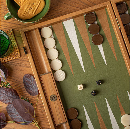 Manopoulos Leatherette Wooden Checkers & Dice Set for Backgammon Handmade Green / Yellow