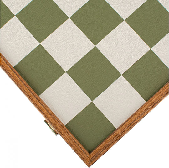 Manopoulos Wooden Chess Pawns Handmade Green / White / Beige 8.5cm