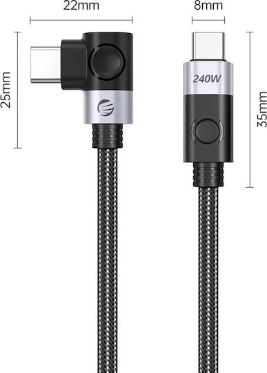 Orico Angle (90°) USB-C Male To USB-C 240W PD Cable Black 2m