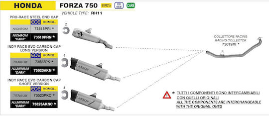 Arrow Exhaust Titanium Indy Race Evo Short Carbon Cap Honda Forza 750 '25-'26 73523pkc.titanium
