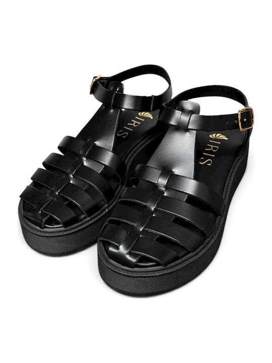 Leather Women's Flat Sandals Black