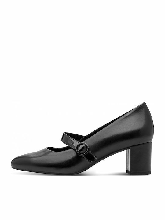 Leather Heels with Strap & Medium Heel Black