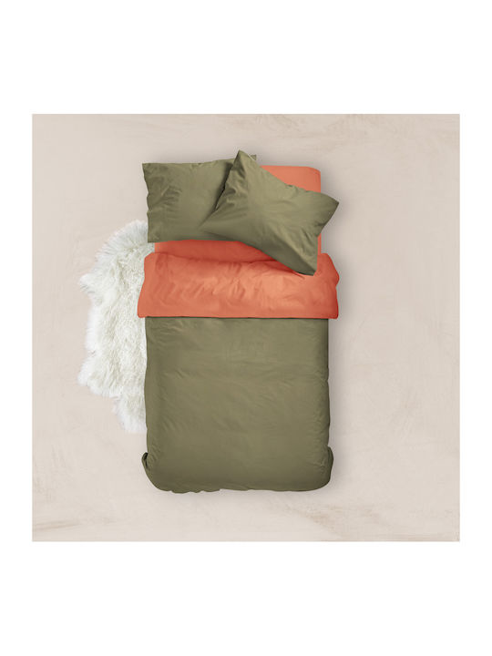 Borea Duvet Cover Cotton Queen 220x240 Solid Haki / Terracotta