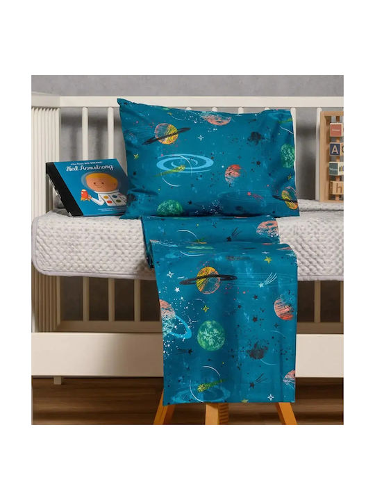 Melinen Set Baby Sheets Crib Cotton Petrol 120x170cm