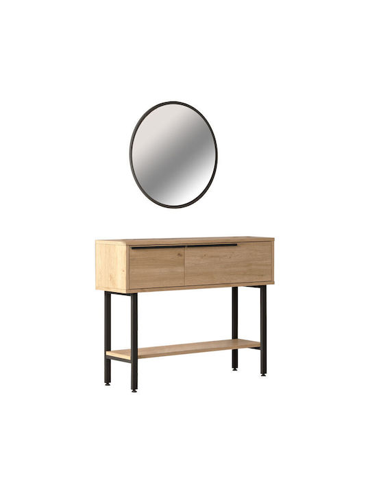 Wandmontage Schminktisch K Schlafzimmer Wardio Holz Natur-Schwarz mit Spiegel 100x29.5x76cm