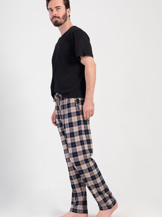 Vienetta Secret Plus Size Pantaloni de Pijama Pentru Bărbați De Vară În Carouri Bej Vienetta Secret Plus Size Pantaloni de Pijama Pentru Bărbați De Vară În Carouri Bej