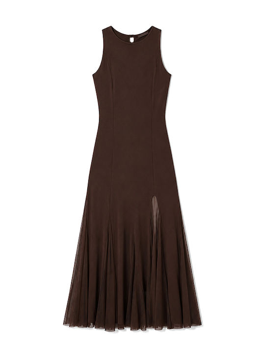Maxi Abend Hemdkleid Off-Shoulder mit Masche Herstellerfarbe Braun