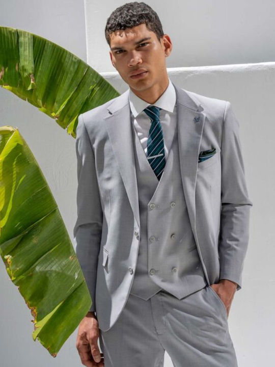 Men's Suit with Vest Regular Fit Lgrey