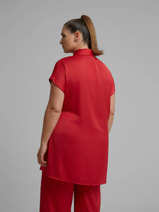 Damen-Sateen-Halbknopfhemd Rote 8601.3077