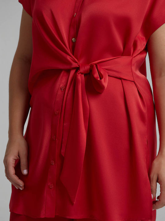 Damen-Sateen-Halbknopfhemd Rote 8601.3077