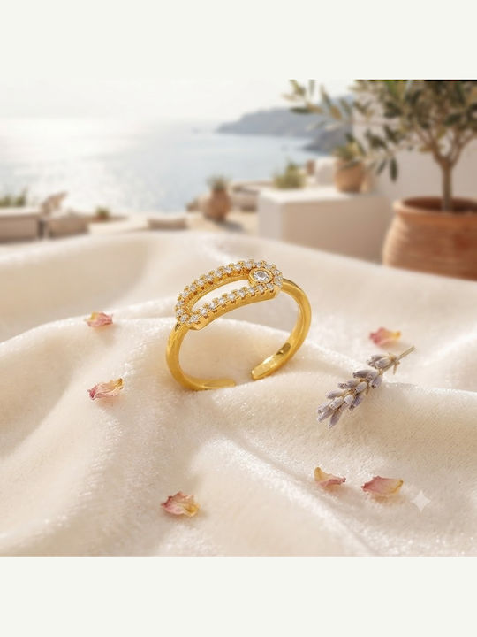 Women's Ring with Zircon Made of Gold Plated Steel Women's Ring with Zircon Made of Gold Plated Steel