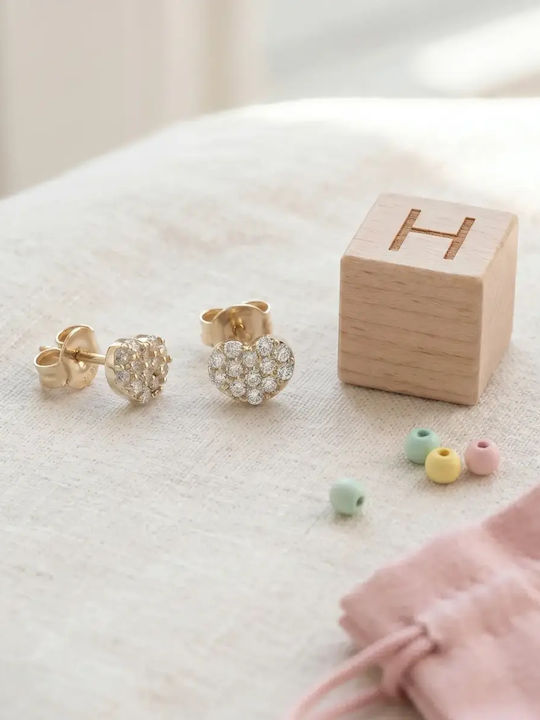 Детски Обици Studs Сърце от Злато 9К