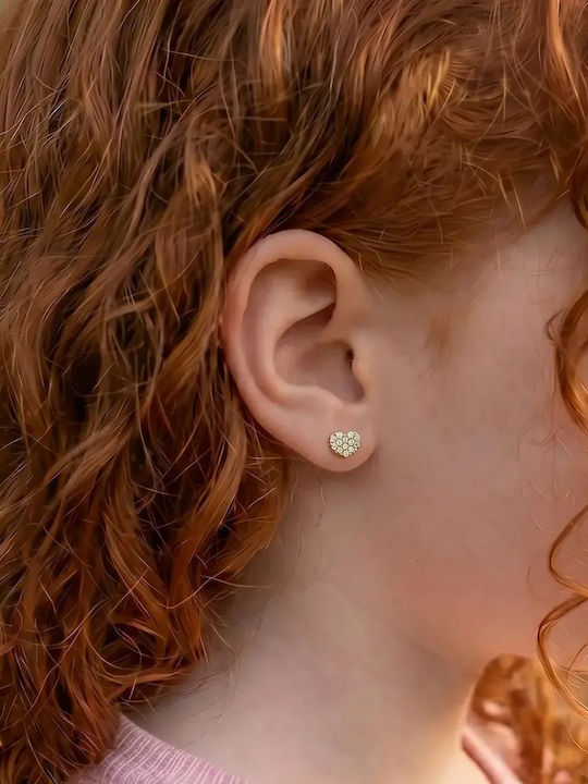 Детски Обици Studs Сърце от Злато 14K